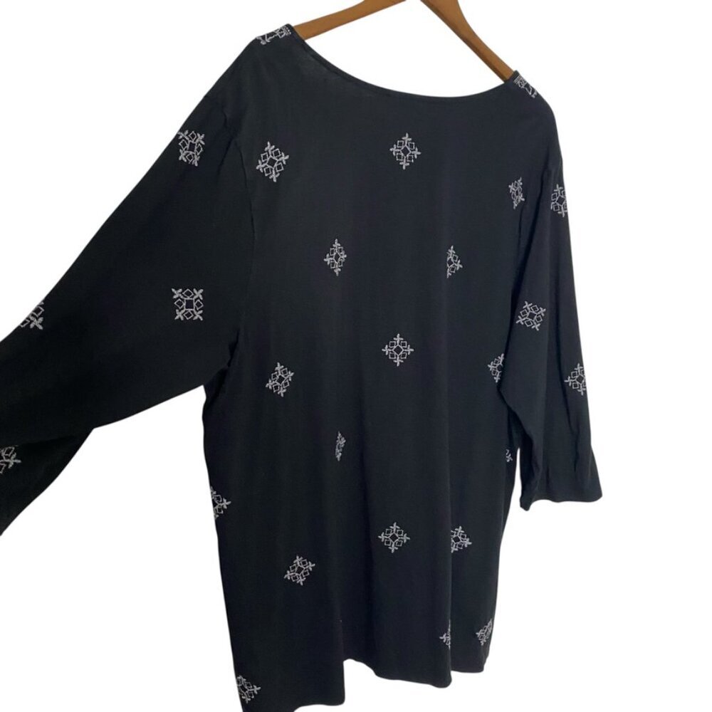 J. Jill V neck pullover tunic blouse black 3/4 sleeve cotton/tencel  3X - Picture 3 of 7